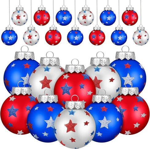 Chuangdi Independence Day Hanging Ball Ornaments 4th of July Hanging Decoration Star Patriotic Hanging Tree Ornaments Decoration Striped Ball Ornaments for Tree Independence Day(12 Pieces, Striped) in Saudi Arabia