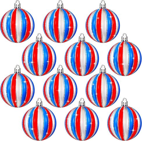 Chuangdi Independence Day Hanging Ball Ornaments 4th of July Hanging Decoration Star Patriotic Hanging Tree Ornaments Decoration Striped Ball Ornaments for Tree Independence Day(12 Pieces, Striped) in Saudi Arabia