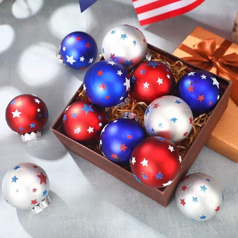 Chuangdi Independence Day Hanging Ball Ornaments 4th of July Hanging Decoration Star Patriotic Hanging Tree Ornaments Decoration Striped Ball Ornaments for Tree Independence Day(12 Pieces, Striped) in Saudi Arabia