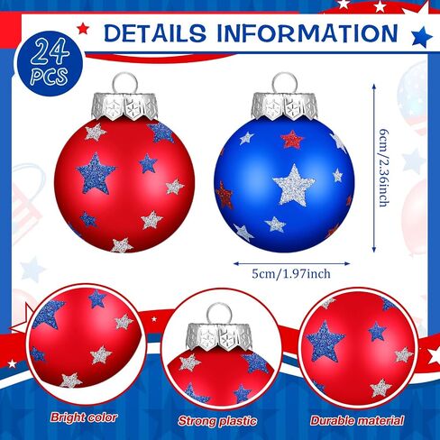 Chuangdi Independence Day Hanging Ball Ornaments 4th of July Hanging Decoration Star Patriotic Hanging Tree Ornaments Decoration Striped Ball Ornaments for Tree Independence Day(12 Pieces, Striped) in Saudi Arabia