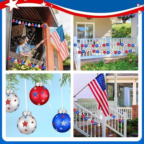 Chuangdi Independence Day Hanging Ball Ornaments 4th of July Hanging Decoration Star Patriotic Hanging Tree Ornaments Decoration Striped Ball Ornaments for Tree Independence Day(12 Pieces, Striped) in Saudi Arabia