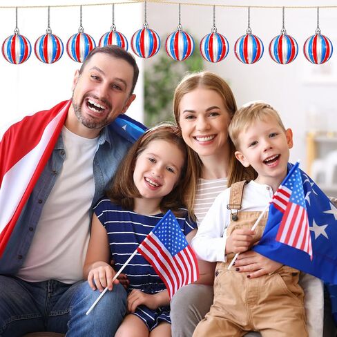 Chuangdi Independence Day Hanging Ball Ornaments 4th of July Hanging Decoration Star Patriotic Hanging Tree Ornaments Decoration Striped Ball Ornaments for Tree Independence Day(12 Pieces, Striped) in Saudi Arabia
