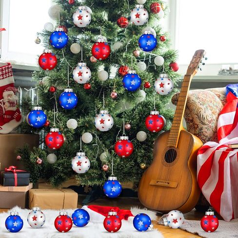 Chuangdi Independence Day Hanging Ball Ornaments 4th of July Hanging Decoration Star Patriotic Hanging Tree Ornaments Decoration Striped Ball Ornaments for Tree Independence Day(12 Pieces, Striped) in Saudi Arabia