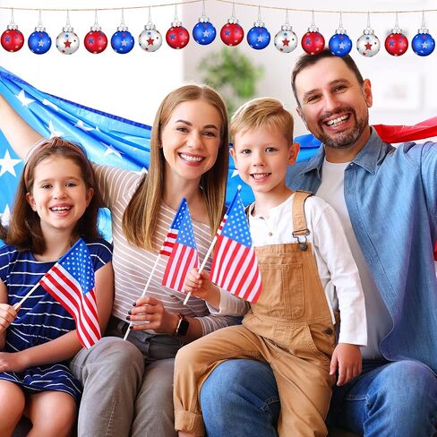 Chuangdi Independence Day Hanging Ball Ornaments 4th of July Hanging Decoration Star Patriotic Hanging Tree Ornaments Decoration Striped Ball Ornaments for Tree Independence Day(12 Pieces, Striped) in Saudi Arabia