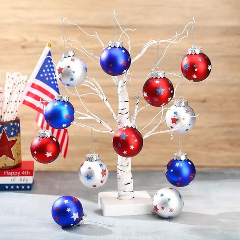 Chuangdi Independence Day Hanging Ball Ornaments 4th of July Hanging Decoration Star Patriotic Hanging Tree Ornaments Decoration Striped Ball Ornaments for Tree Independence Day(12 Pieces, Striped) in Saudi Arabia