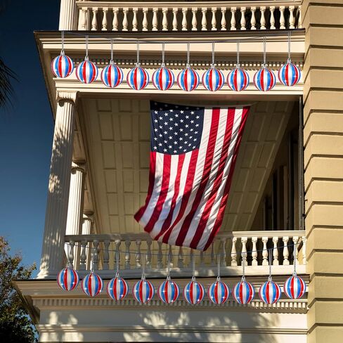 Chuangdi Independence Day Hanging Ball Ornaments 4th of July Hanging Decoration Star Patriotic Hanging Tree Ornaments Decoration Striped Ball Ornaments for Tree Independence Day(12 Pieces, Striped) in Saudi Arabia