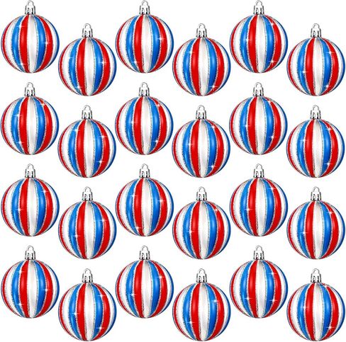 Chuangdi Independence Day Hanging Ball Ornaments 4th of July Hanging Decoration Star Patriotic Hanging Tree Ornaments Decoration Striped Ball Ornaments for Tree Independence Day(12 Pieces, Striped) in Saudi Arabia