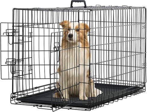 Large Dog Crate Dog Cage Medium Dog Kennel Animal Pet Crate Pet Cage Metal Wire Double Door Folding Fully Equipped Outdoor Indoor with Plastic Tray and Handle (36") in Saudi Arabia