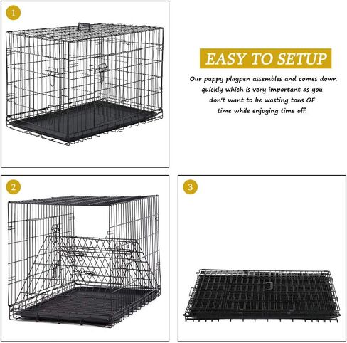 Large Dog Crate Dog Cage Medium Dog Kennel Animal Pet Crate Pet Cage Metal Wire Double Door Folding Fully Equipped Outdoor Indoor with Plastic Tray and Handle (36") in Saudi Arabia