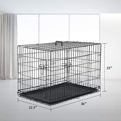 Large Dog Crate Dog Cage Medium Dog Kennel Animal Pet Crate Pet Cage Metal Wire Double Door Folding Fully Equipped Outdoor Indoor with Plastic Tray and Handle (36") in Saudi Arabia