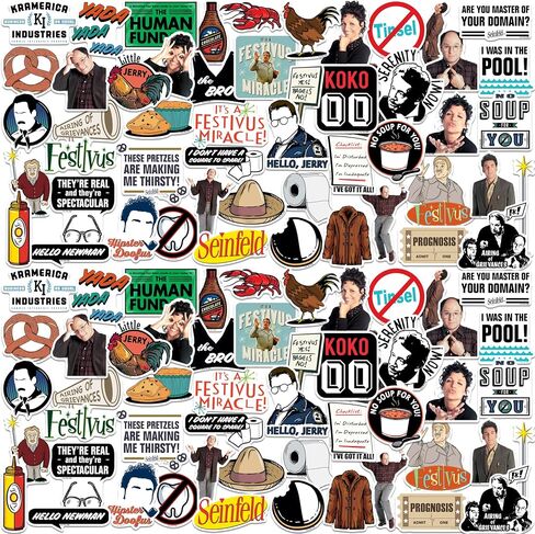 Seinfeld 2nd Variety 50ct Vinyl Large Deluxe Stickers Variety Pack - Laptop, Water Bottle, Scrapbooking, Tablet, Skateboard, Indoor/Outdoor in Kuwait