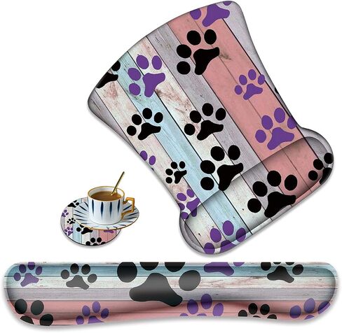 Ergonomically Upgraded Keyboard Wrist Rest and Comfortable Wrist Rest Gel Mouse Pad Set, Non-Slip Rubber Base and Cute Coaster, for Work, Game Home, Black and Purple Dog Paw in Saudi Arabia
