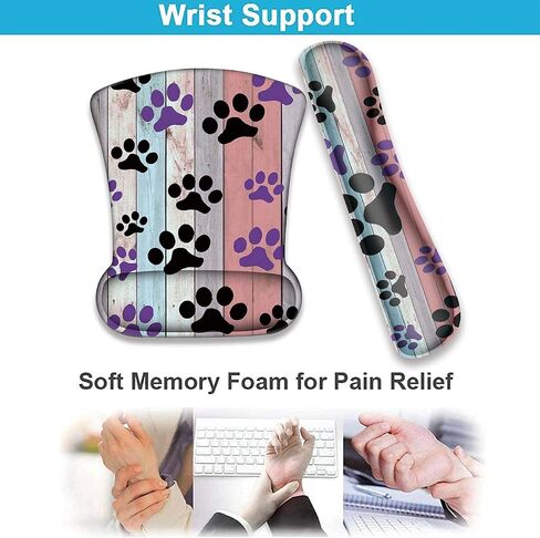 Ergonomically Upgraded Keyboard Wrist Rest and Comfortable Wrist Rest Gel Mouse Pad Set, Non-Slip Rubber Base and Cute Coaster, for Work, Game Home, Black and Purple Dog Paw in Saudi Arabia
