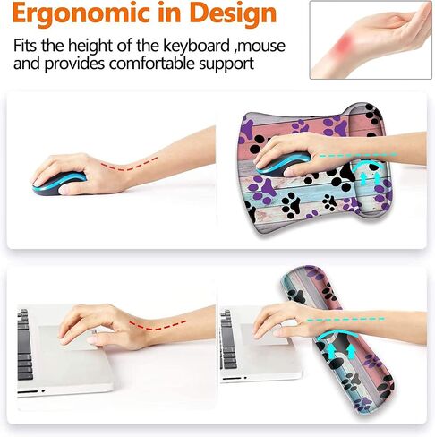 Ergonomically Upgraded Keyboard Wrist Rest and Comfortable Wrist Rest Gel Mouse Pad Set, Non-Slip Rubber Base and Cute Coaster, for Work, Game Home, Black and Purple Dog Paw in Saudi Arabia
