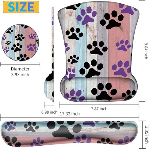 Ergonomically Upgraded Keyboard Wrist Rest and Comfortable Wrist Rest Gel Mouse Pad Set, Non-Slip Rubber Base and Cute Coaster, for Work, Game Home, Black and Purple Dog Paw in Saudi Arabia
