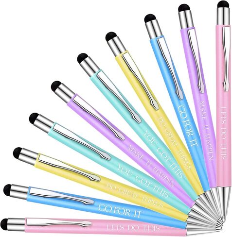 Outus 10 Pieces Inspirational Quotes Pen Motivational Ballpoint Pen with Stylus Tip Employee Appreciation Pens Colorful Metal Black Ink Pens Encouraging Stylus Pen for Christmas Gift in Saudi Arabia
