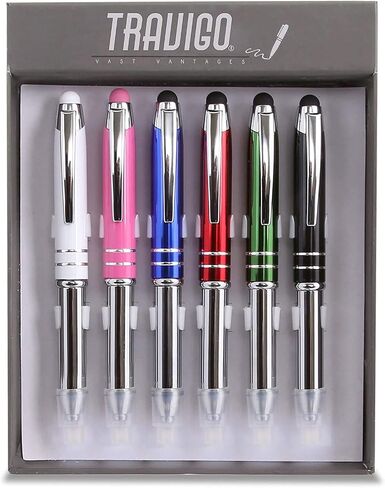 Travigo 6-Pack 3-in-1 Capacitive Stylus Tip Ballpoint Metal Pen with LED Light Set | Black Blue Red Green Pink White in Saudi Arabia