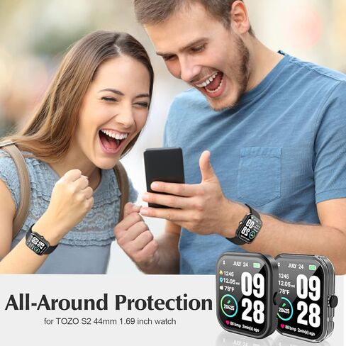 3 Pack Protective Case for TOZO S2 44mm 1.69-inch Smartwatch Screen Protector, Hard PC Bumper Cover Built-in Tempered Glass Screen Protector Accessories (Not fit S4/S3/S2 40mm) in Kuwait