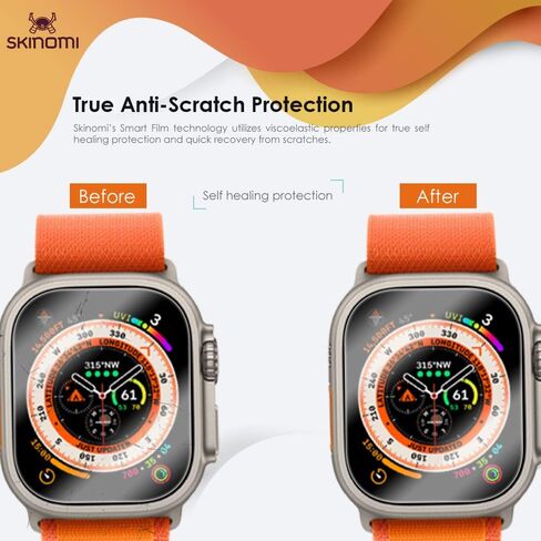 واقي شاشة Skinomi متوافق مع Apple Watch Ultra/Apple Watch Ultra 2 (إصدار مطور) (49 ملم) (6 عبوات) طبقة شفافة عالية الدقة من مادة TPU المضادة للفقاعات in Kuwait