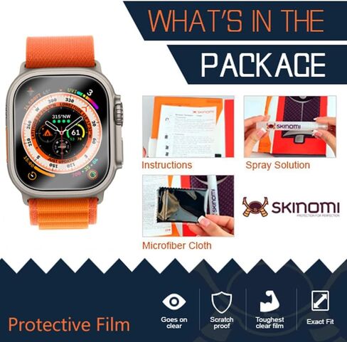 واقي شاشة Skinomi متوافق مع Apple Watch Ultra/Apple Watch Ultra 2 (إصدار مطور) (49 ملم) (6 عبوات) طبقة شفافة عالية الدقة من مادة TPU المضادة للفقاعات in Kuwait