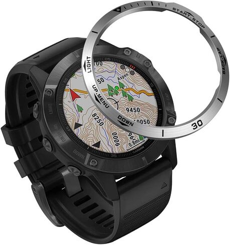 حلقة إطار من الفولاذ المقاوم للصدأ متوافقة مع ساعة Garmin Fenix ​​6/6 Pro، غطاء لاصق بحلقة إطار مضاد للخدش والاصطدام لملحقات ساعة Garmin (أسود - ليس لـ 6X/6X Pro) in Kuwait