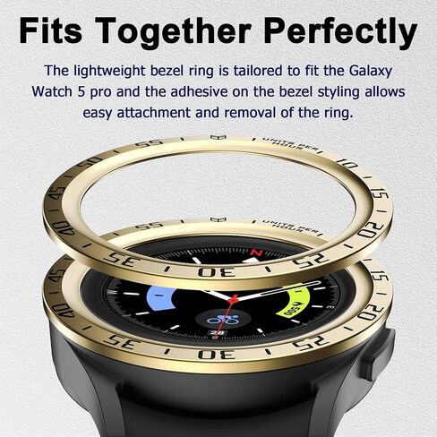Miimall Bezel Loop Compatible for Samsung Watch 5 Pro Bezel Ring, [Stainless Steel] Anti Scratch Adhesive Frame Lightweight Watch Bezel Cover for Galaxy Watch 5 Pro 45mm (Gold) in Saudi Arabia