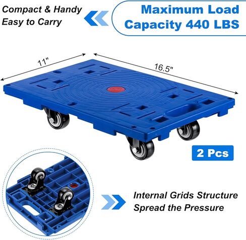 باتيكيل دوللي للأثاث للتحرك، 2 عبوة صغيرة محمولة مسطحة متحركة مع 4 عجلات لنقل الأثاث دوللي للأثاث الثقيل، سعة 440 رطل، أزرق in Kuwait