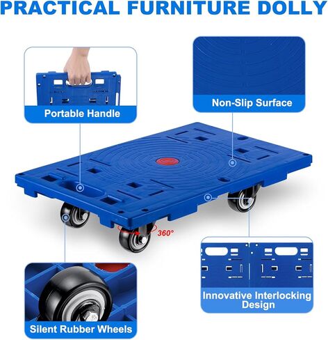 باتيكيل دوللي للأثاث للتحرك، 2 عبوة صغيرة محمولة مسطحة متحركة مع 4 عجلات لنقل الأثاث دوللي للأثاث الثقيل، سعة 440 رطل، أزرق in Kuwait