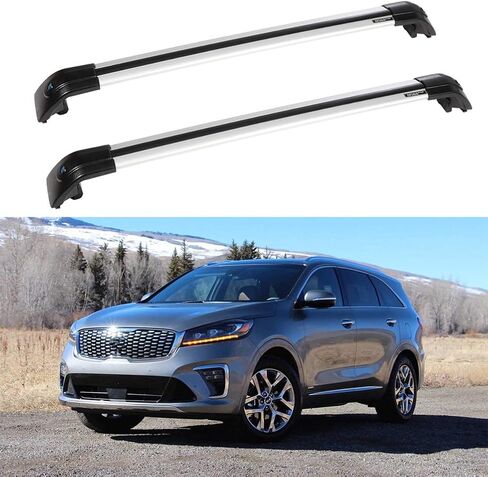 رف سقف القضبان المتقاطعة من INEEDUP مناسب لعام 2015-2019 لسيارة Kia Sorento Sport Utility 4 أبواب طراز OE مسمار على السقف رف السكك الحديدية حامل الأمتعة الأمتعة، 2 حزمة in Kuwait