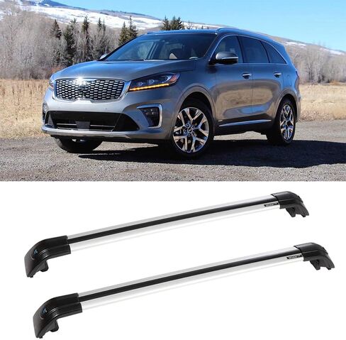 رف سقف القضبان المتقاطعة من INEEDUP مناسب لعام 2015-2019 لسيارة Kia Sorento Sport Utility 4 أبواب طراز OE مسمار على السقف رف السكك الحديدية حامل الأمتعة الأمتعة، 2 حزمة in Kuwait