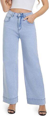 Womens Wide Leg Jeans High Waisted Stretchy Baggy Jeans for Woman Trouser Jeans for Women Trendy Loose Jeans in Saudi Arabia