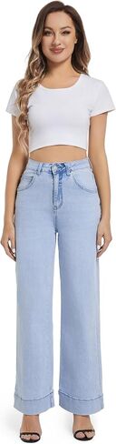 Womens Wide Leg Jeans High Waisted Stretchy Baggy Jeans for Woman Trouser Jeans for Women Trendy Loose Jeans in Saudi Arabia