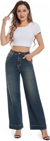 Womens Wide Leg Jeans High Waisted Stretchy Baggy Jeans for Woman Trouser Jeans for Women Trendy Loose Jeans in Saudi Arabia