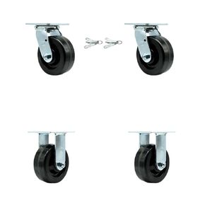 Phenolic Swivel Top Plate Casters Set of 4 Heavy Duty with 5 Inch Wheels - Includes 2 Swivel with Bolt on Swivel Locks and 2 Rigid – 4,000 lbs. Total Capacity - Service Caster Brand in Kuwait