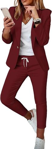 CHICME Womens 2 Piece Suiting 2025 Plaid Print Notched Collar Blazer&Drawstring Pants Set Casual Business Outfits in Saudi Arabia