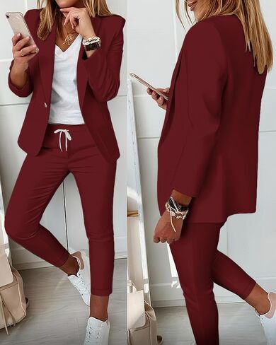 CHICME Womens 2 Piece Suiting 2025 Plaid Print Notched Collar Blazer&Drawstring Pants Set Casual Business Outfits in Saudi Arabia
