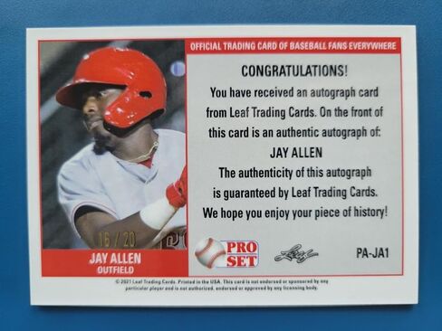 Jay Allen 2021 LEAF PRO SET ROOKIE RC AUTOGRAPH PURPLE WAVE #D 16/20 - MLB Autographed Baseball Cards in Saudi Arabia