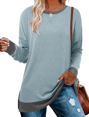 Bette Boutik Women’s Drop Long Sweeve Sweatshirts Crewnick Tunic Tops Sweartshirts مع شقوق جانبية S-3XL in Kuwait