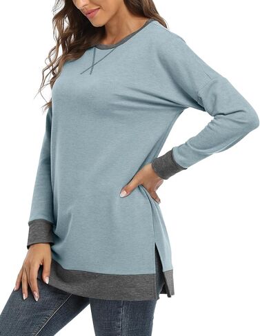 Bette Boutik Women’s Drop Long Sweeve Sweatshirts Crewnick Tunic Tops Sweartshirts مع شقوق جانبية S-3XL in Kuwait