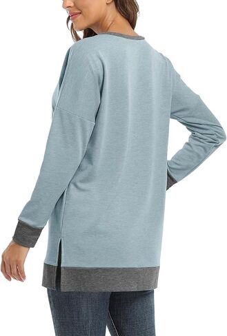 Bette Boutik Women’s Drop Long Sweeve Sweatshirts Crewnick Tunic Tops Sweartshirts مع شقوق جانبية S-3XL in Kuwait