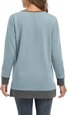 Bette Boutik Women’s Drop Long Sweeve Sweatshirts Crewnick Tunic Tops Sweartshirts مع شقوق جانبية S-3XL in Kuwait