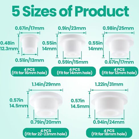 20pcs Bathtub Jet Covers, Silicone Pipe Inserts, Waterproof Tube & Hole Plugs with 5 Sizes for Bathtub Sink Drain Cover- White in Saudi Arabia