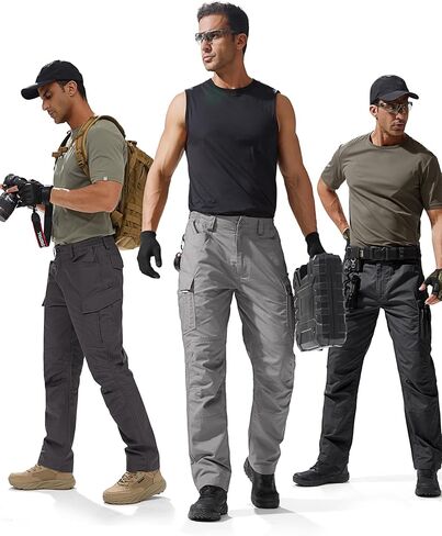 FREE SOLDIER Men's Water Resistant Pants Relaxed Fit Tactical Cargo Work Pants with Multi Pocket (34W/28L Moss Green) in Saudi Arabia