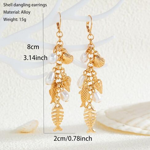 Gold Starfish Shell Earrings for Women with Pearl Beach Seashell Earrings Dangle Summer Vacation Earring for Women Beach Jewelry in Kuwait