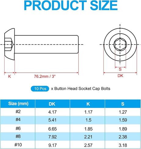 PATIKIL #10-32x3 Button Head Socket Cap Screws, 10 Pcs 304 Stainless Steel 18-8 Socket Cap Screw Bolts Allen Hex Drive Full Thread Fine Thread UNF in Saudi Arabia