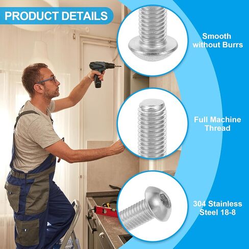 PATIKIL #10-32x3 Button Head Socket Cap Screws, 10 Pcs 304 Stainless Steel 18-8 Socket Cap Screw Bolts Allen Hex Drive Full Thread Fine Thread UNF in Saudi Arabia