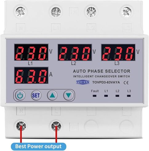 63A 3 Phase 3P+N Din Rail Phase selector Adjustable Over and Under Voltage Current Protection Monitor Relays Protector in Saudi Arabia