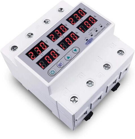 100A 3 طور DIN RAIL FOLTMETER AMMETER قابل للتعديل فوق وتحت حامي حماية الحد الأقصى لتيار الجهد (100A مع N 3x220V) in Saudi Arabia