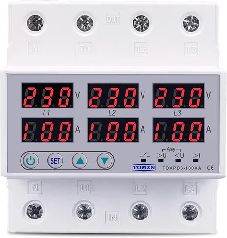 100A 3 طور DIN RAIL FOLTMETER AMMETER قابل للتعديل فوق وتحت حامي حماية الحد الأقصى لتيار الجهد (100A مع N 3x220V) in Saudi Arabia