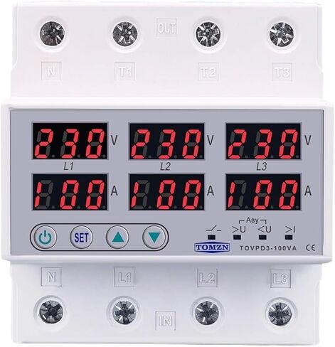 100A 3 طور DIN RAIL FOLTMETER AMMETER قابل للتعديل فوق وتحت حامي حماية الحد الأقصى لتيار الجهد (100A مع N 3x220V) in Saudi Arabia